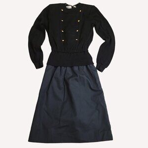 Vtg Ciao Long Sleeve Sweater Dress Gold Buttons Sz 6 Military Power Chic Wear